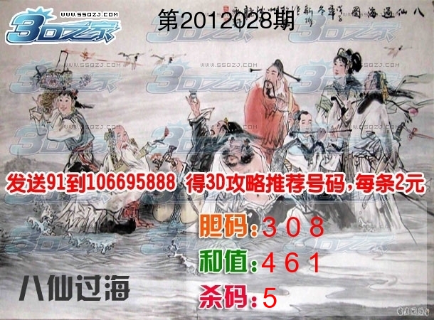 福彩3d第2012028期图谜:八仙过海